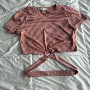 HYFVE Dusty Pink Ribbed Crop Top with Ring Accent